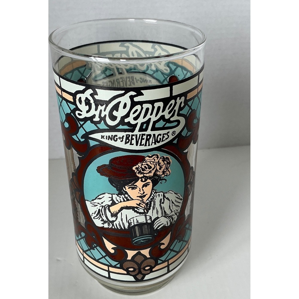 Dr Pepper Vintage Style Glass Tumbler Stained Glass Victorian Lady King Beverage